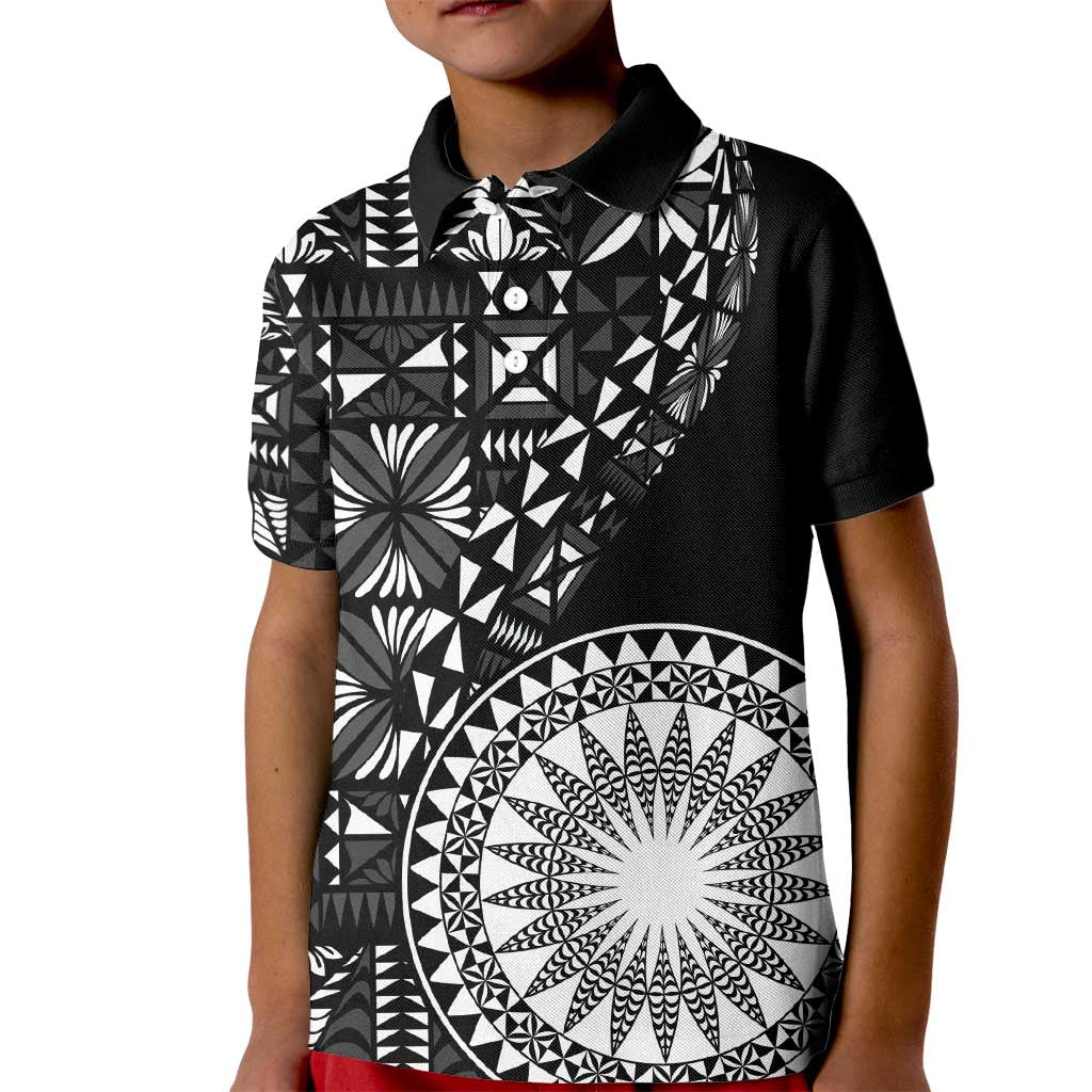 Black Tongan Ngatu Fonulei Pattern Kid Polo Shirt LT9 Kid Black - Polynesian Pride