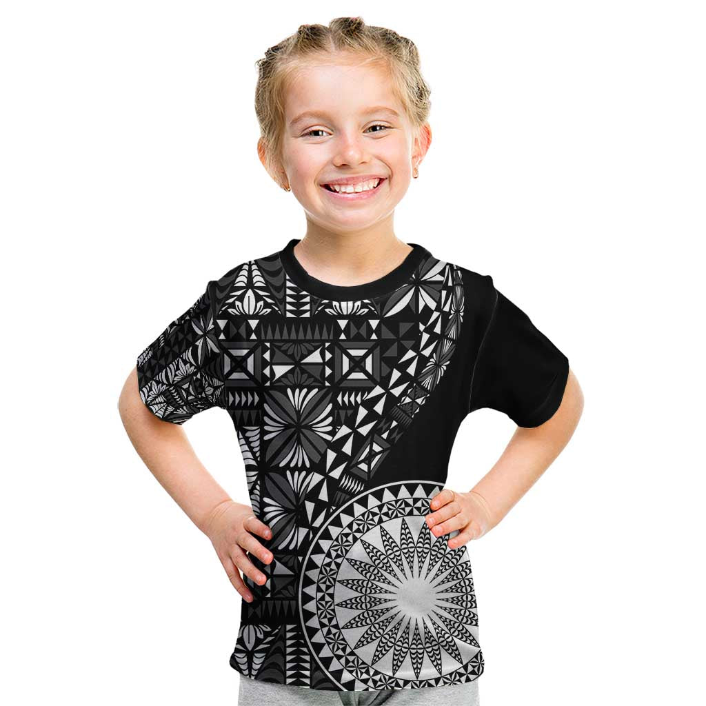 Black Tongan Ngatu Fonulei Pattern Kid T Shirt LT9 Black - Polynesian Pride
