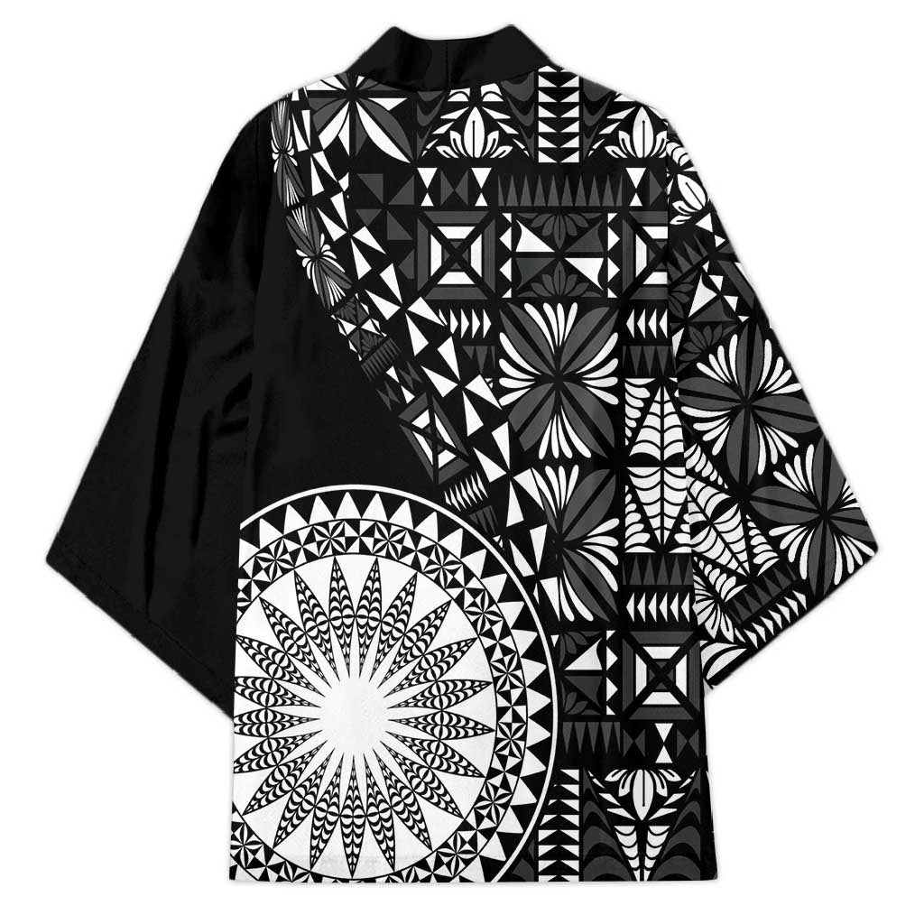 Black Tongan Ngatu Fonulei Pattern Kimono - Polynesian Pride