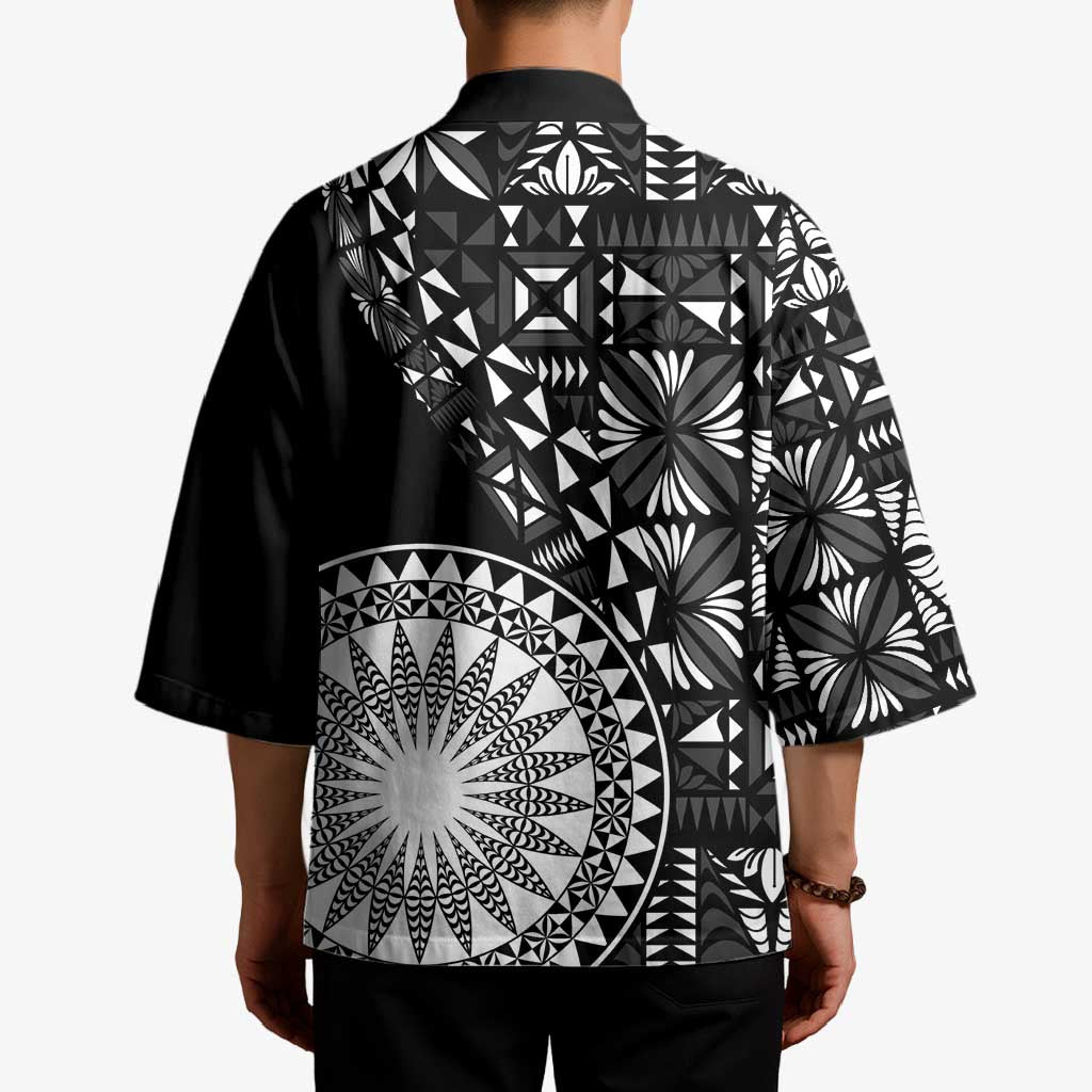 Black Tongan Ngatu Fonulei Pattern Kimono - Polynesian Pride