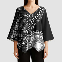 Black Tongan Ngatu Fonulei Pattern Kimono Sleeve Blouse - Polynesian Pride