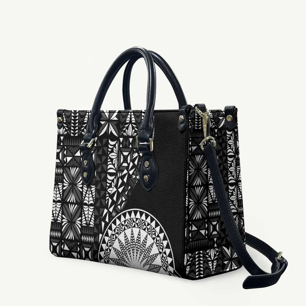 Black Tongan Ngatu Fonulei Pattern Leather Bag - Polynesian Pride