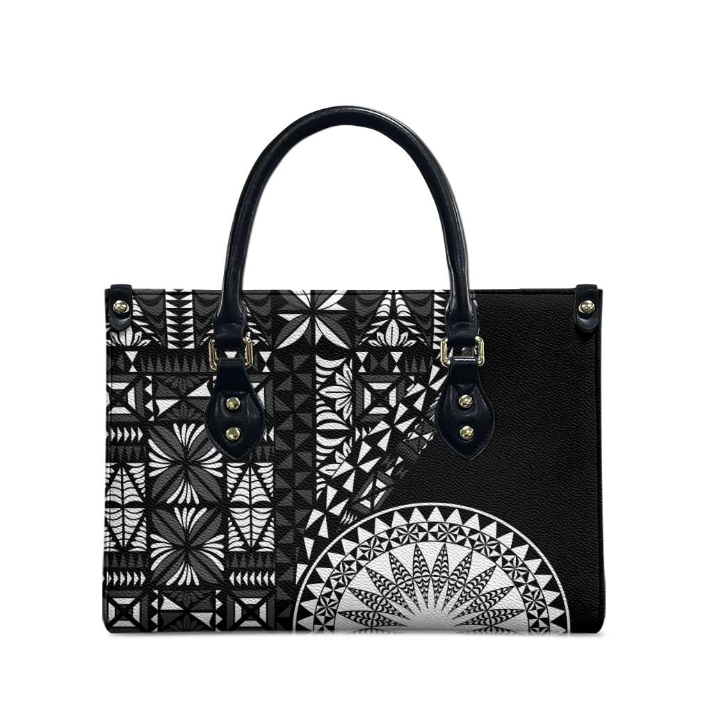 Black Tongan Ngatu Fonulei Pattern Leather Bag - Polynesian Pride