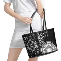 Black Tongan Ngatu Fonulei Pattern Leather Tote Bag