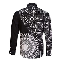 Black Tongan Ngatu Fonulei Pattern Long Sleeve Button Shirt