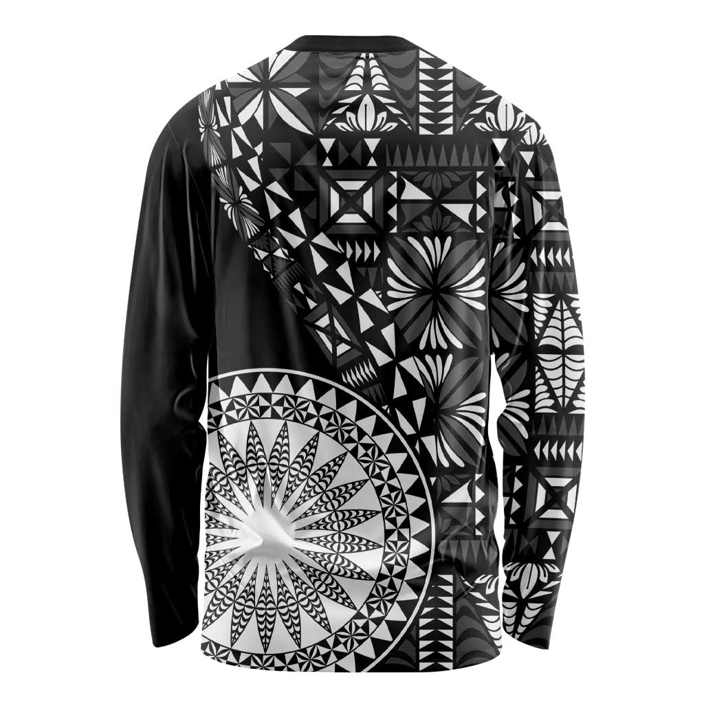 Black Tongan Ngatu Fonulei Pattern Long Sleeve Shirt