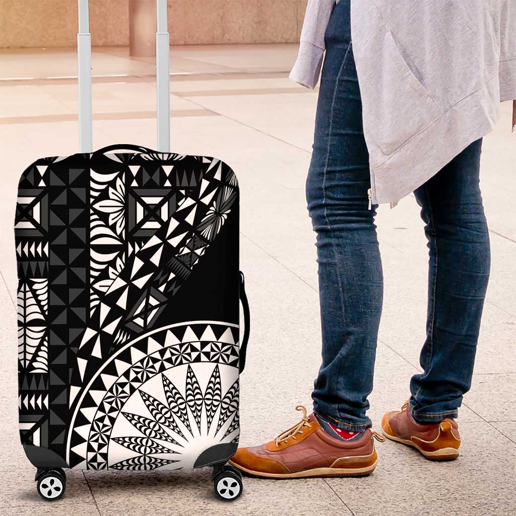 Black Tongan Ngatu Fonulei Pattern Luggage Cover LT9 Black - Polynesian Pride