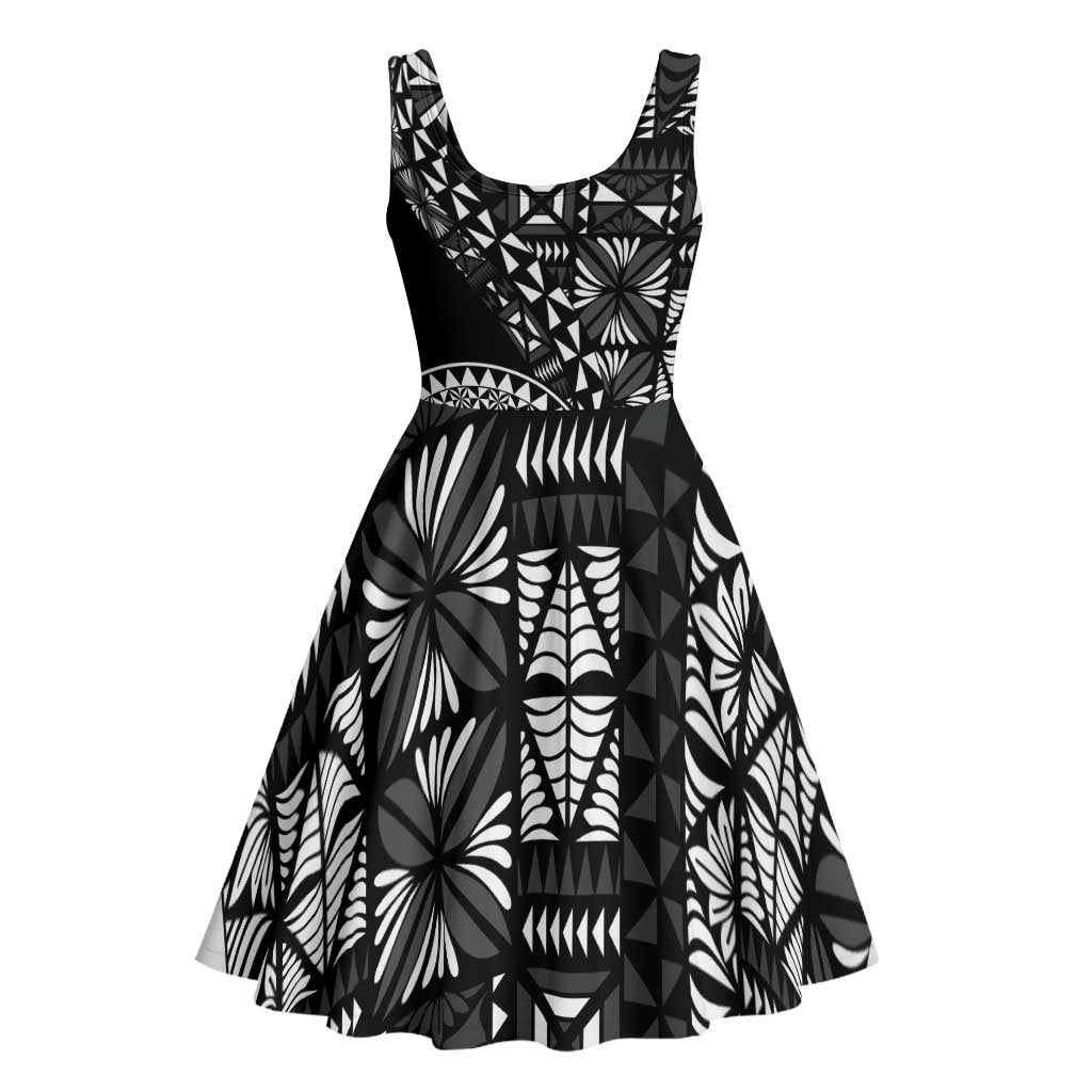 Black Tongan Ngatu Fonulei Pattern Midi Dress - Polynesian Pride
