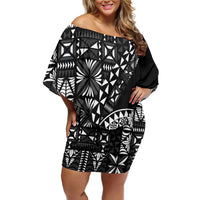Black Tongan Ngatu Fonulei Pattern Off Shoulder Short Dress