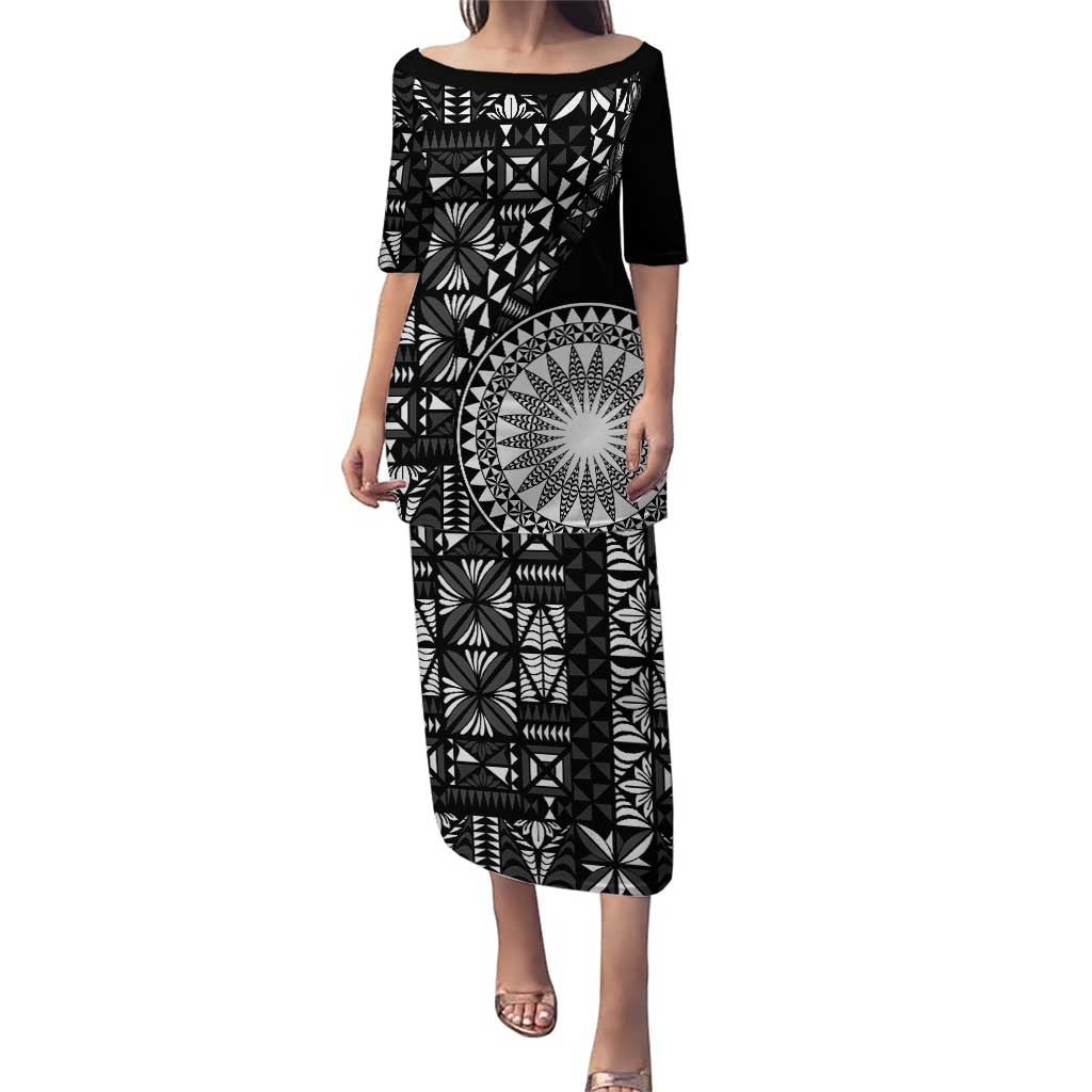 Black Tongan Ngatu Fonulei Pattern Puletasi