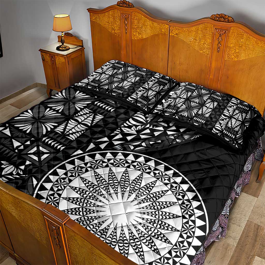 Black Tongan Ngatu Fonulei Pattern Quilt Bed Set