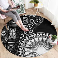 Black Tongan Ngatu Fonulei Pattern Round Carpet LT9 - Polynesian Pride