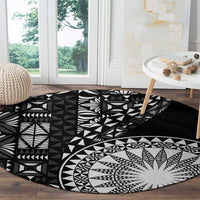 Black Tongan Ngatu Fonulei Pattern Round Carpet LT9 - Polynesian Pride