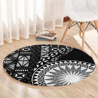 Black Tongan Ngatu Fonulei Pattern Round Carpet LT9 - Polynesian Pride