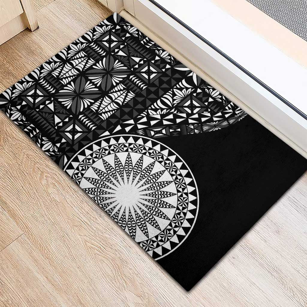 Black Tongan Ngatu Fonulei Pattern Rubber Doormat