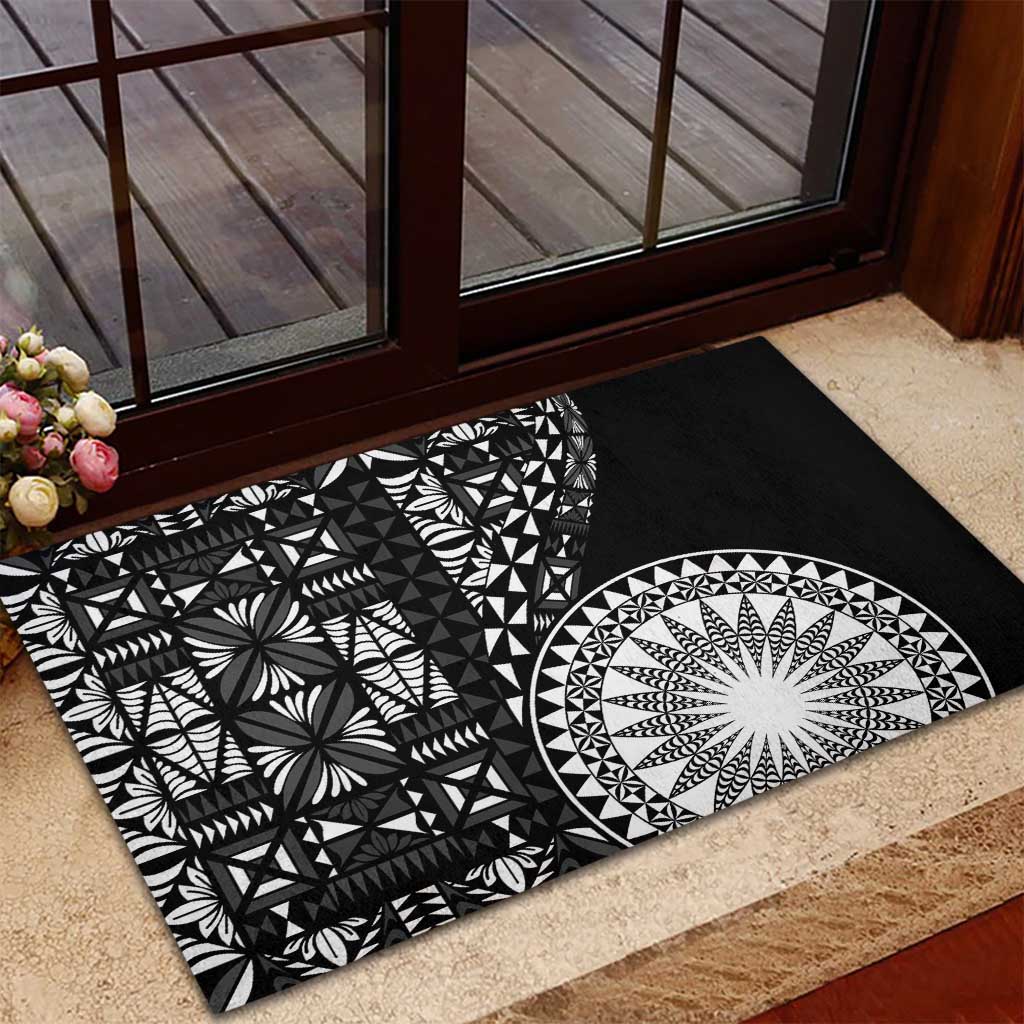 Black Tongan Ngatu Fonulei Pattern Rubber Doormat