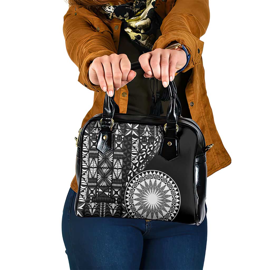 Black Tongan Ngatu Fonulei Pattern Shoulder Handbag LT9 One Size Black - Polynesian Pride