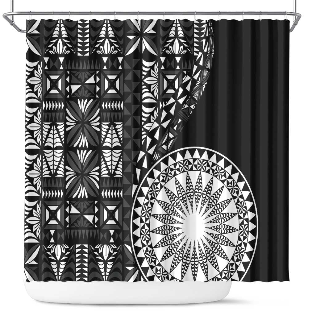 Black Tongan Ngatu Fonulei Pattern Shower Curtain LT9 Black - Polynesian Pride