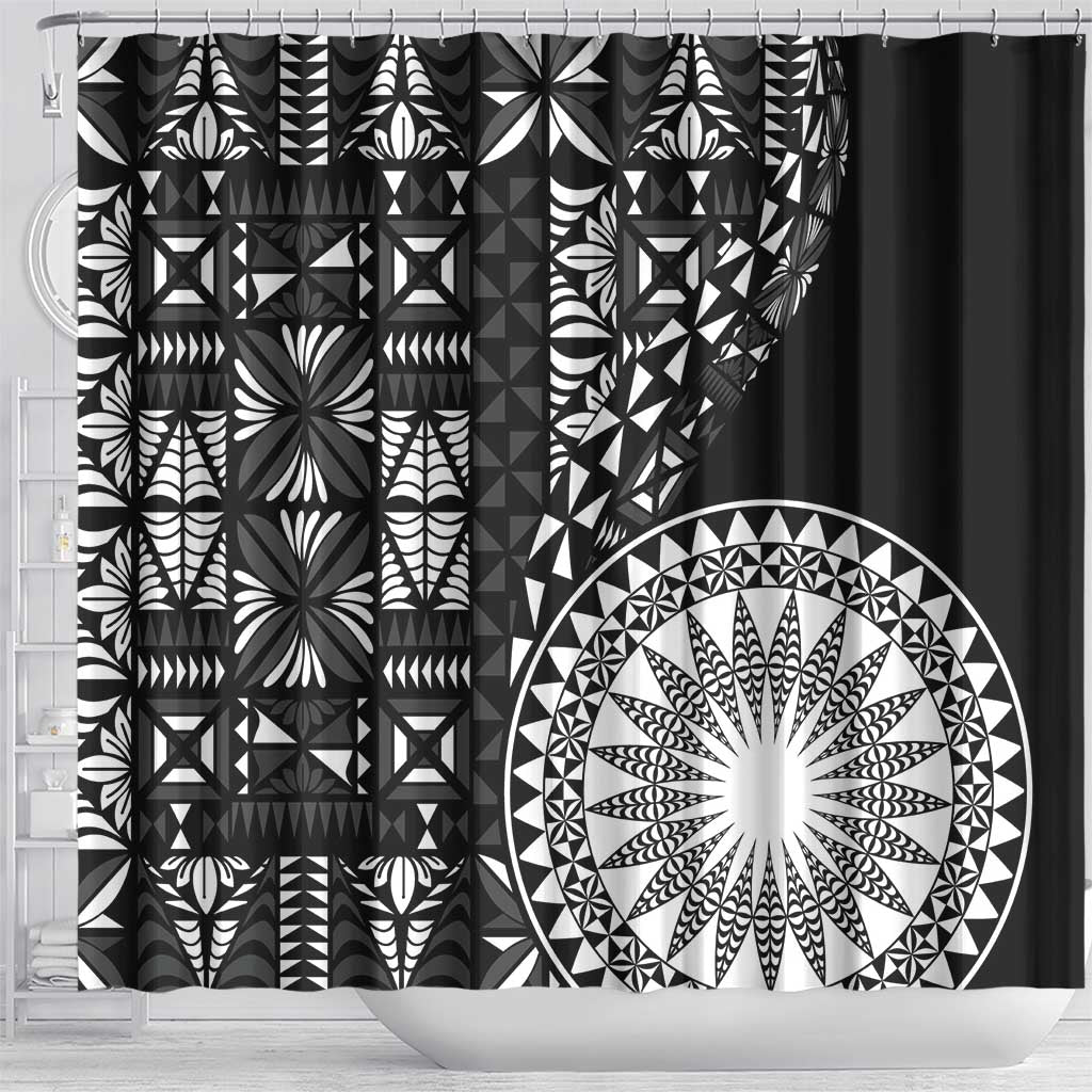 Black Tongan Ngatu Fonulei Pattern Shower Curtain LT9 - Polynesian Pride