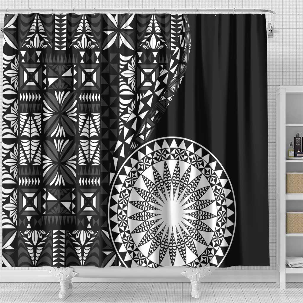 Black Tongan Ngatu Fonulei Pattern Shower Curtain LT9 - Polynesian Pride
