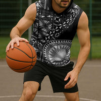 Black Tongan Ngatu Fonulei Pattern Sleeveless Hoodie - Polynesian Pride