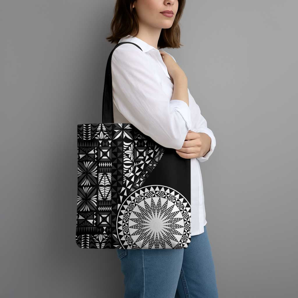 Black Tongan Ngatu Fonulei Pattern Tote Bag - Polynesian Pride