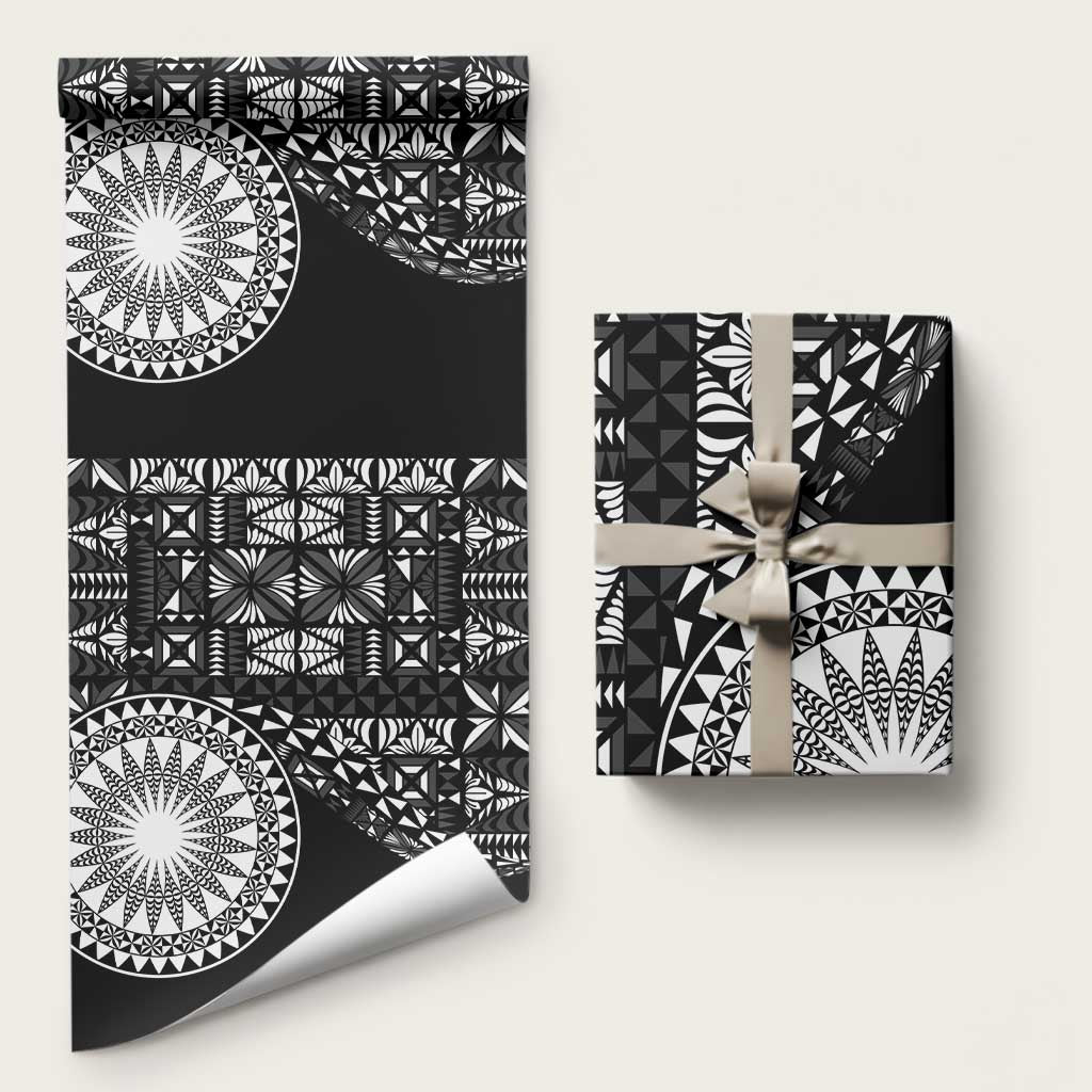 Black Tongan Ngatu Fonulei Pattern Wrapping Paper - Polynesian Pride