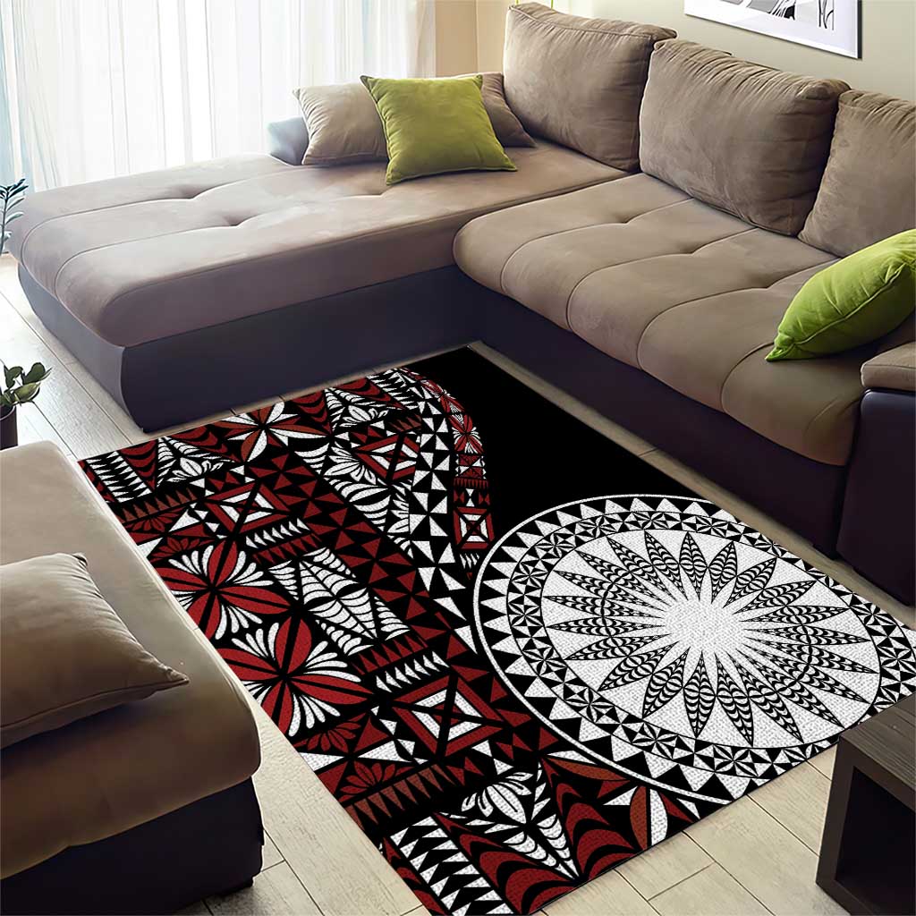 Red Tongan Ngatu Fonulei Pattern Area Rug