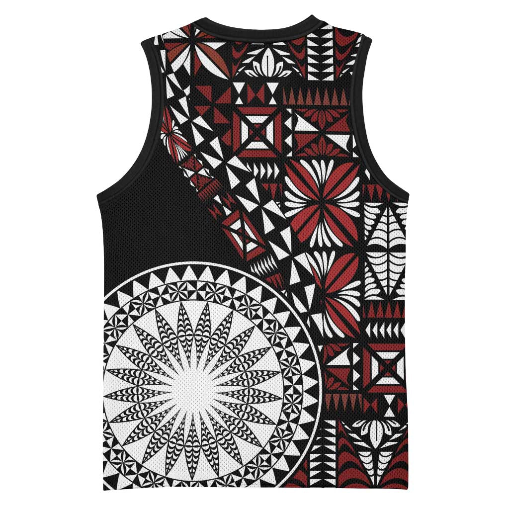Red Tongan Ngatu Fonulei Pattern Basketball Jersey - Polynesian Pride