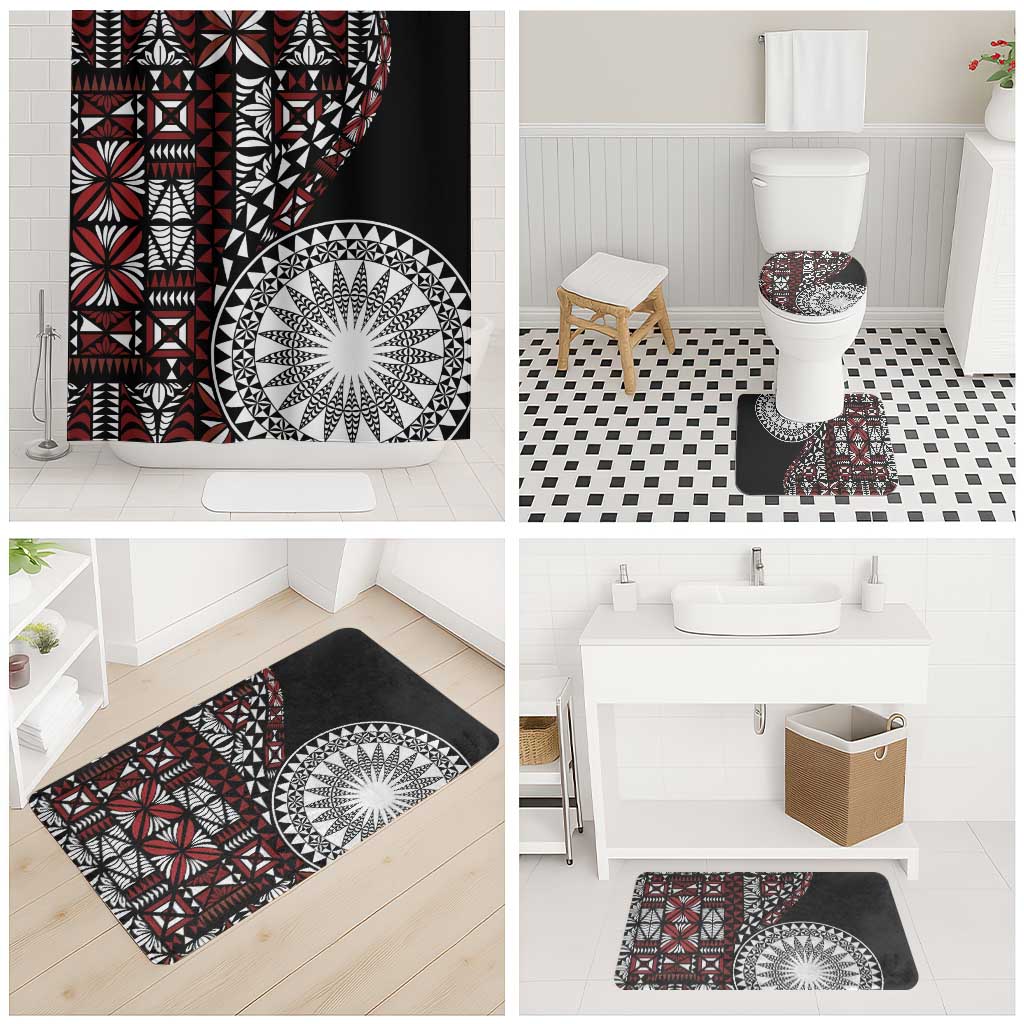 Red Tongan Ngatu Fonulei Pattern Bathroom Set - Polynesian Pride