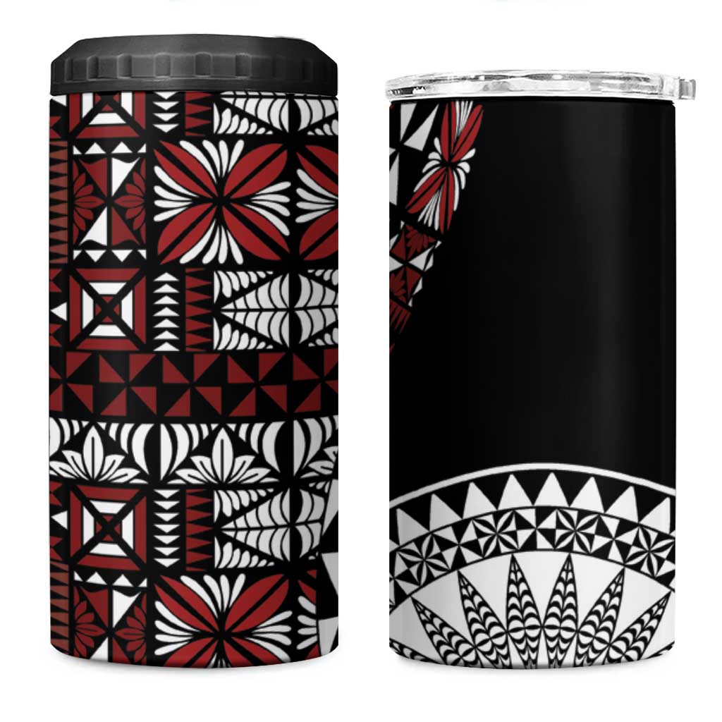 Red Tongan Ngatu Fonulei Pattern 4 in 1 Can Cooler Tumbler