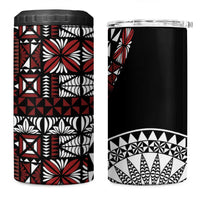 Red Tongan Ngatu Fonulei Pattern 4 in 1 Can Cooler Tumbler