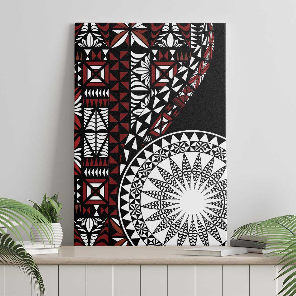 Red Tongan Ngatu Fonulei Pattern Canvas Wall Art