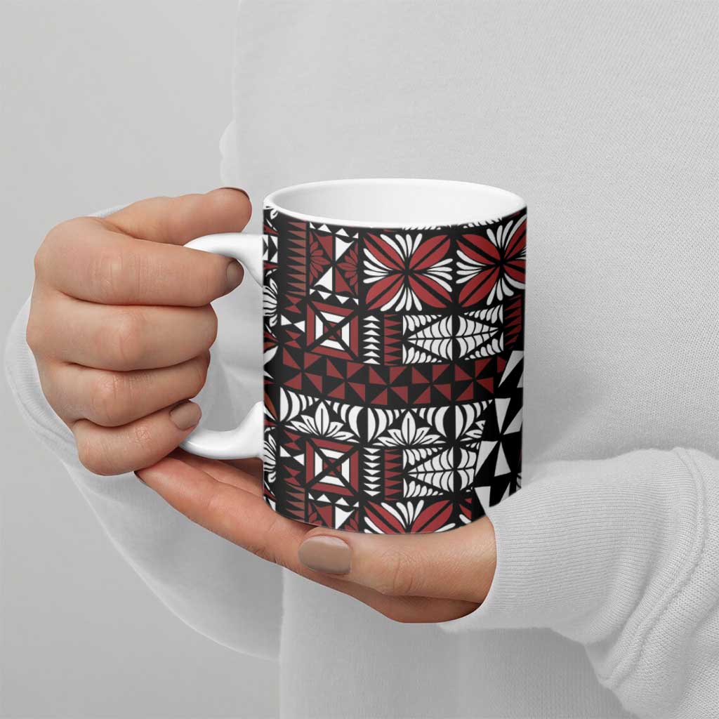 Red Tongan Ngatu Fonulei Pattern Ceramic Mug - Polynesian Pride