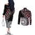 Red Tongan Ngatu Fonulei Pattern Couples Matching Off The Shoulder Long Sleeve Dress and Long Sleeve Button Shirt