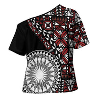 Red Tongan Ngatu Fonulei Pattern Cross Shoulder Shirt - Polynesian Pride