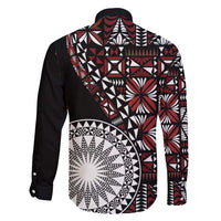 Red Tongan Ngatu Fonulei Pattern Family Matching Long Sleeve Bodycon Dress and Hawaiian Shirt