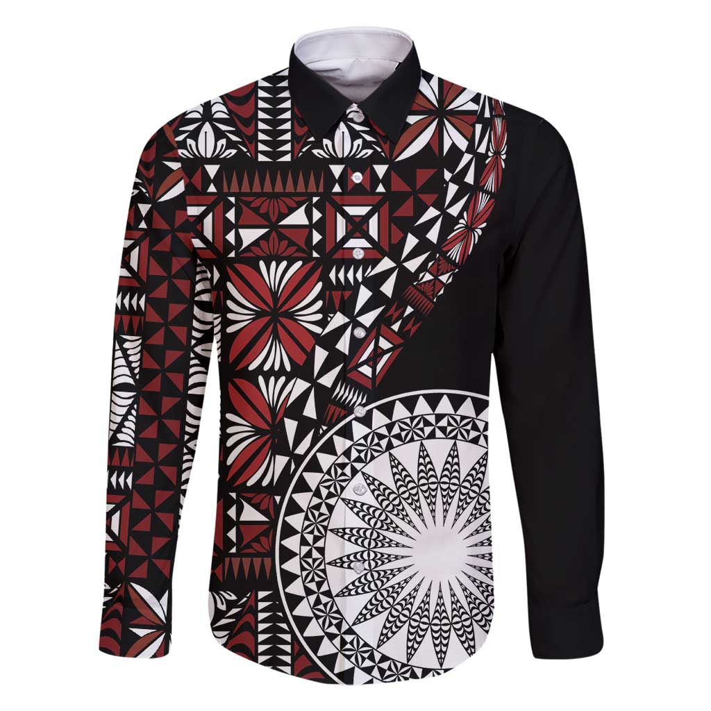 Red Tongan Ngatu Fonulei Pattern Family Matching Mermaid Dress and Hawaiian Shirt
