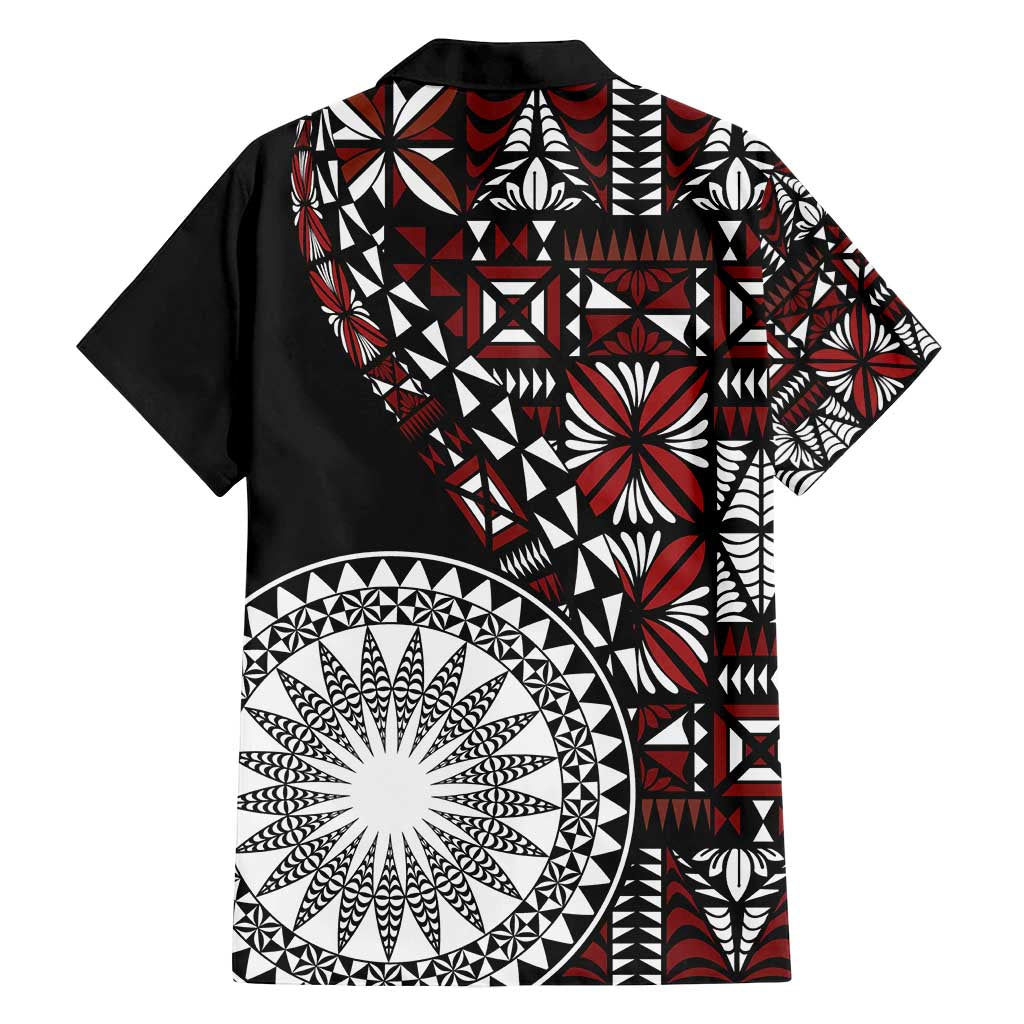 Red Tongan Ngatu Fonulei Pattern Family Matching Off Shoulder Maxi Dress and Hawaiian Shirt