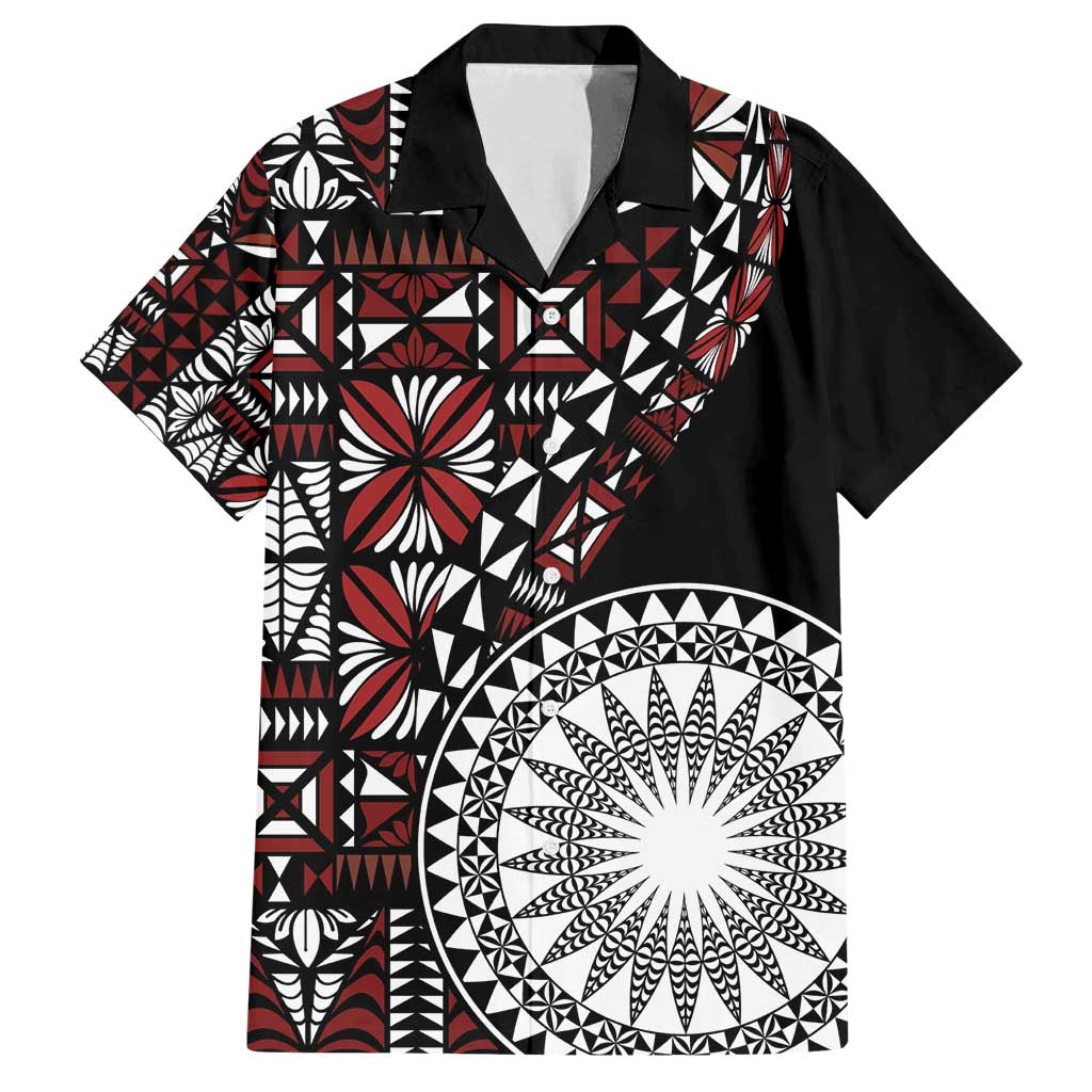 Red Tongan Ngatu Fonulei Pattern Family Matching Tank Maxi Dress and Hawaiian Shirt