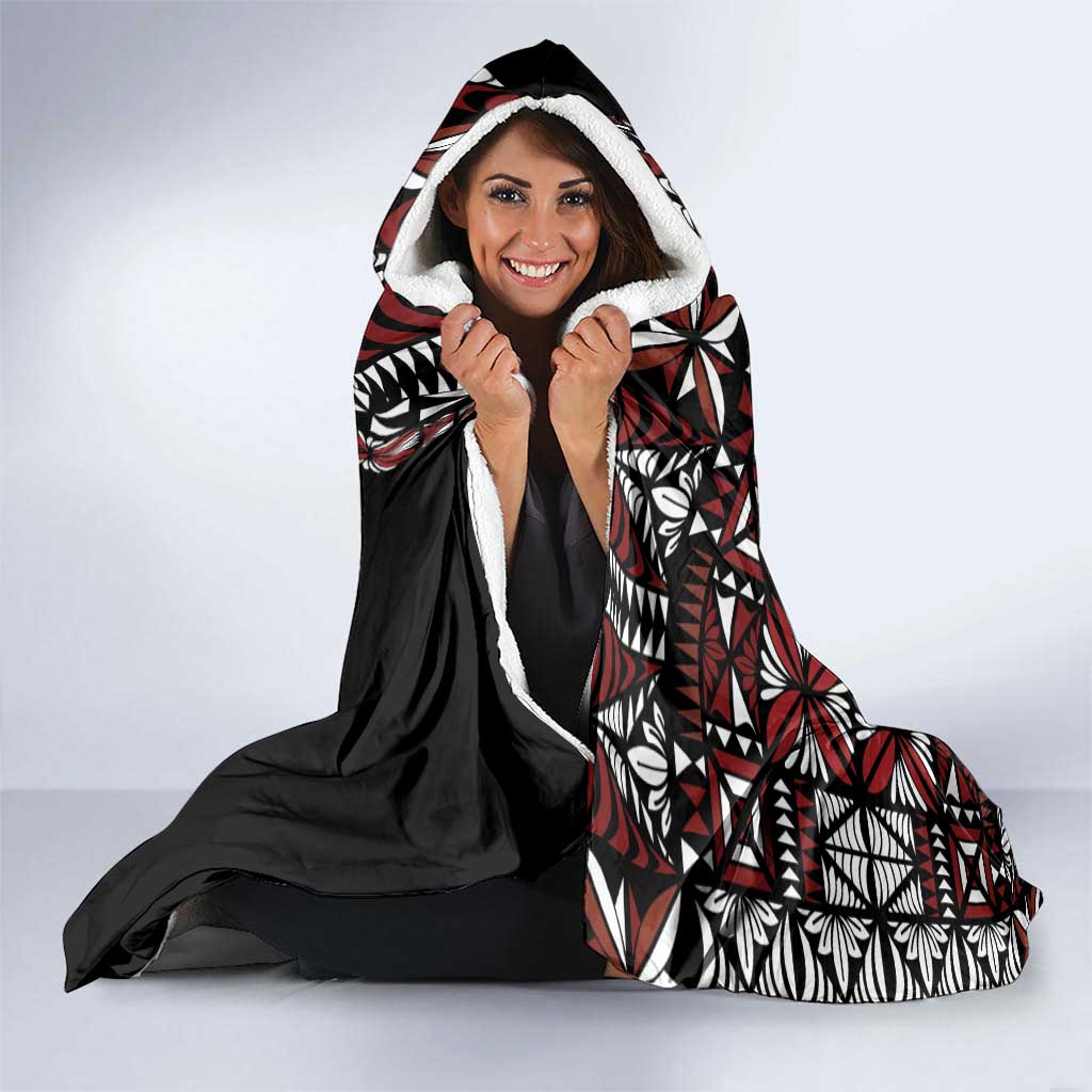 Red Tongan Ngatu Fonulei Pattern Hooded Blanket