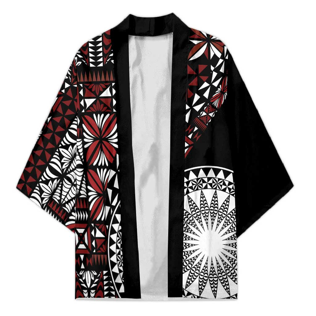 Red Tongan Ngatu Fonulei Pattern Kimono - Polynesian Pride