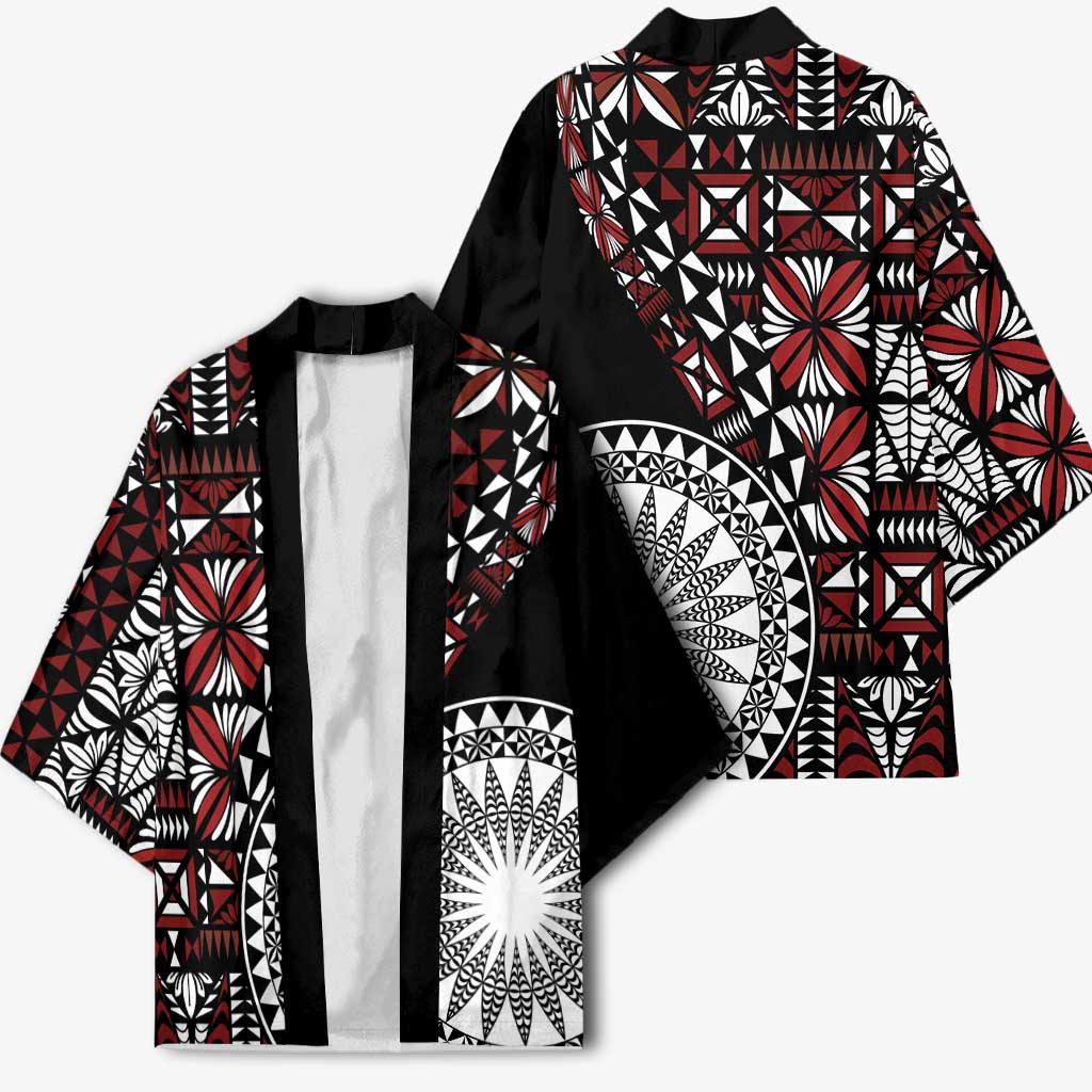 Red Tongan Ngatu Fonulei Pattern Kimono - Polynesian Pride
