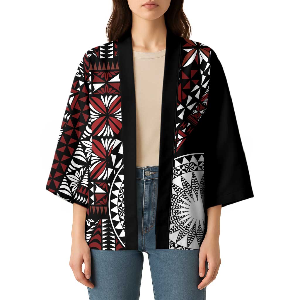 Red Tongan Ngatu Fonulei Pattern Kimono - Polynesian Pride