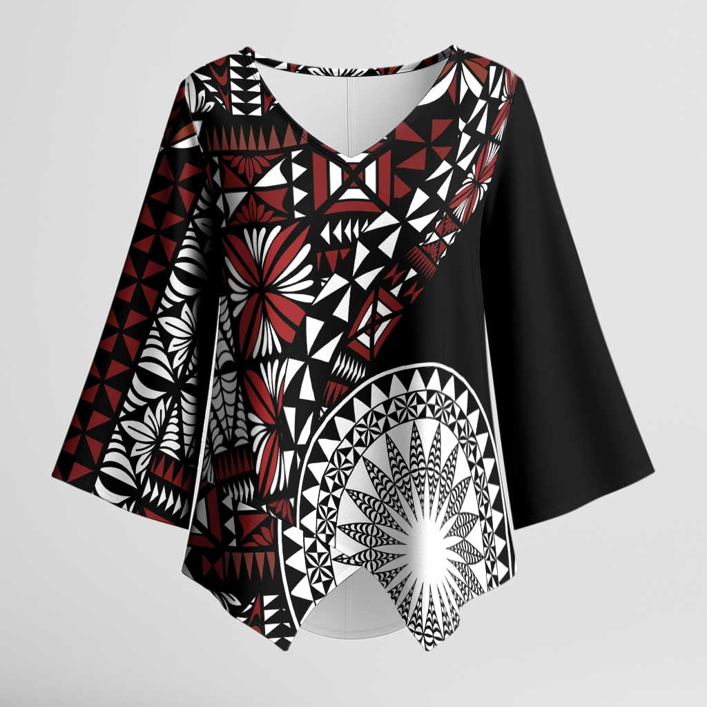 Red Tongan Ngatu Fonulei Pattern Kimono Sleeve Blouse - Polynesian Pride