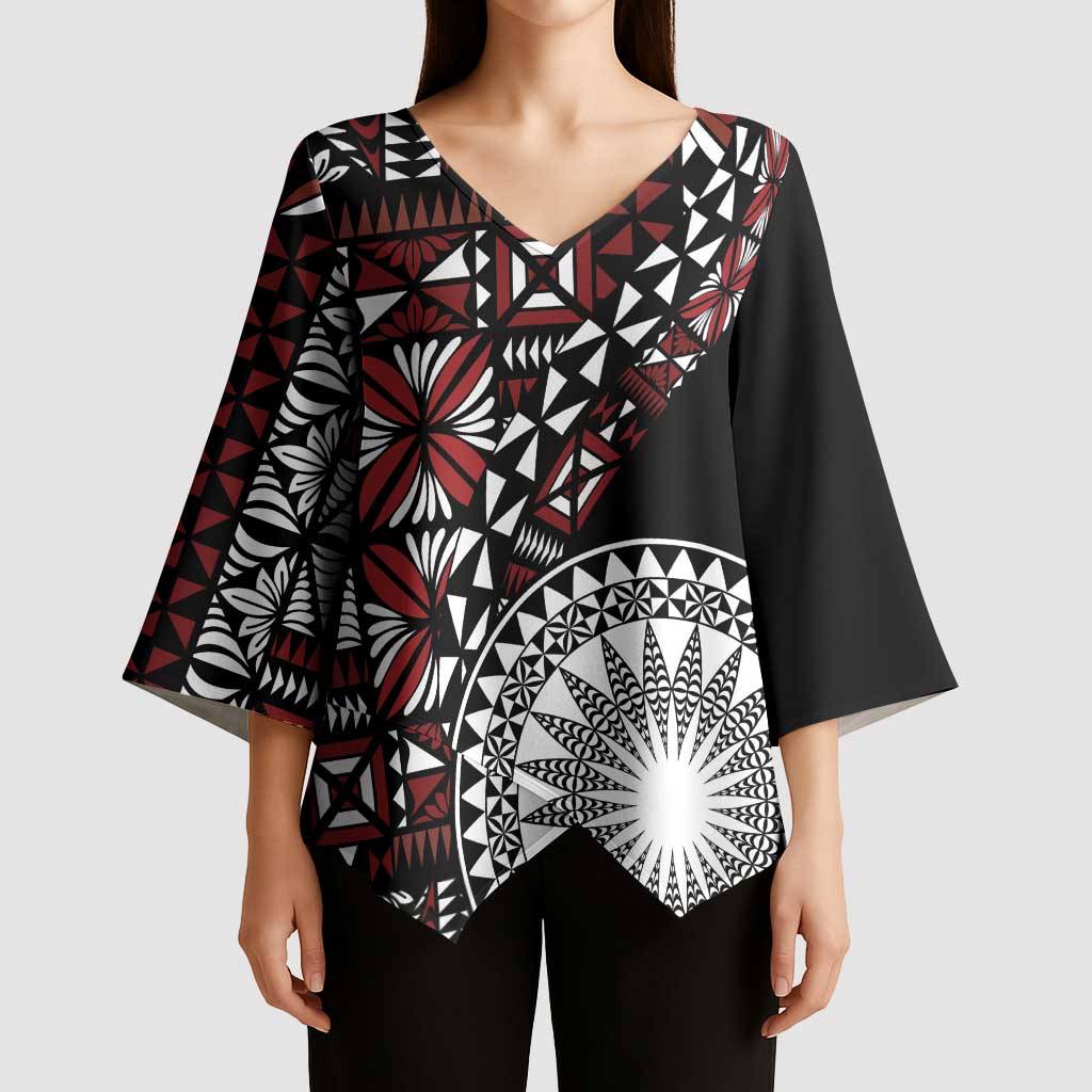 Red Tongan Ngatu Fonulei Pattern Kimono Sleeve Blouse - Polynesian Pride