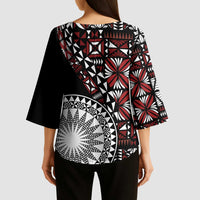 Red Tongan Ngatu Fonulei Pattern Kimono Sleeve Blouse - Polynesian Pride