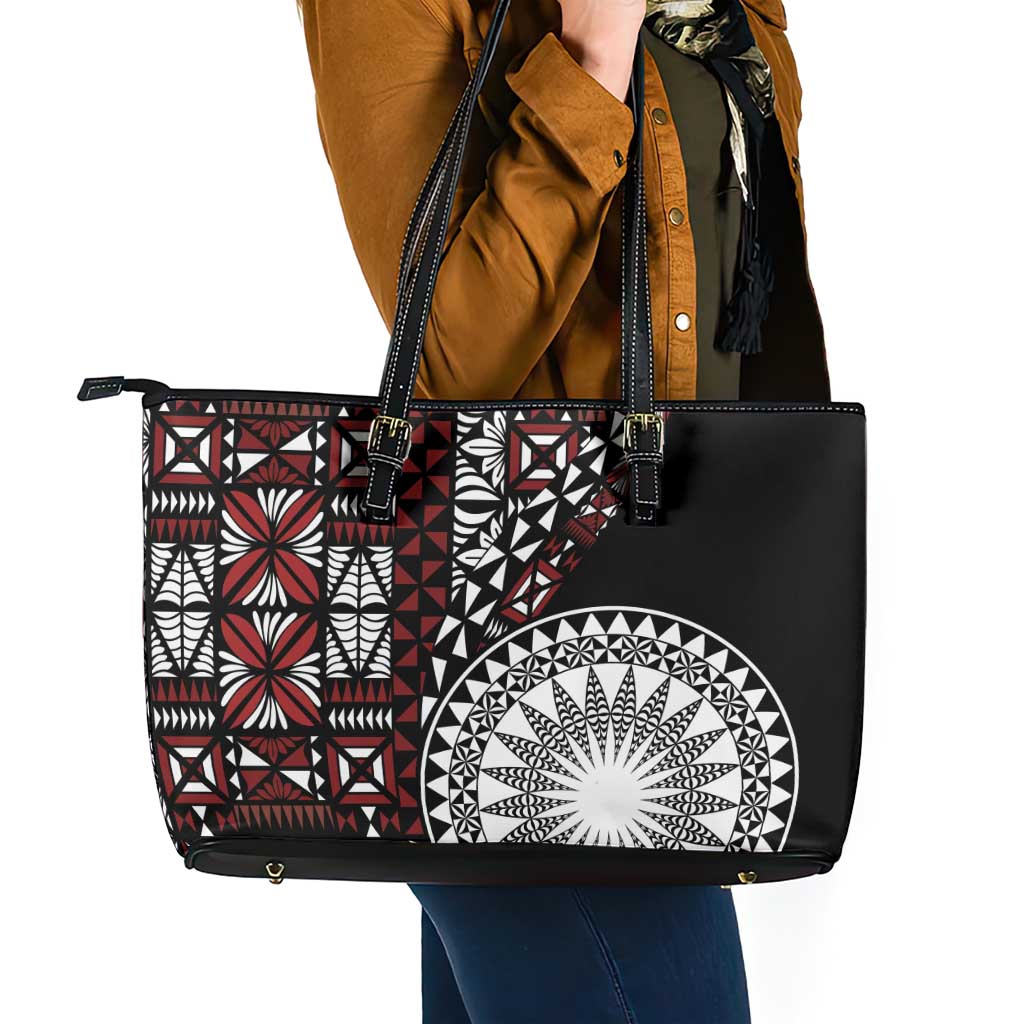 Red Tongan Ngatu Fonulei Pattern Leather Tote Bag LT9 - Polynesian Pride