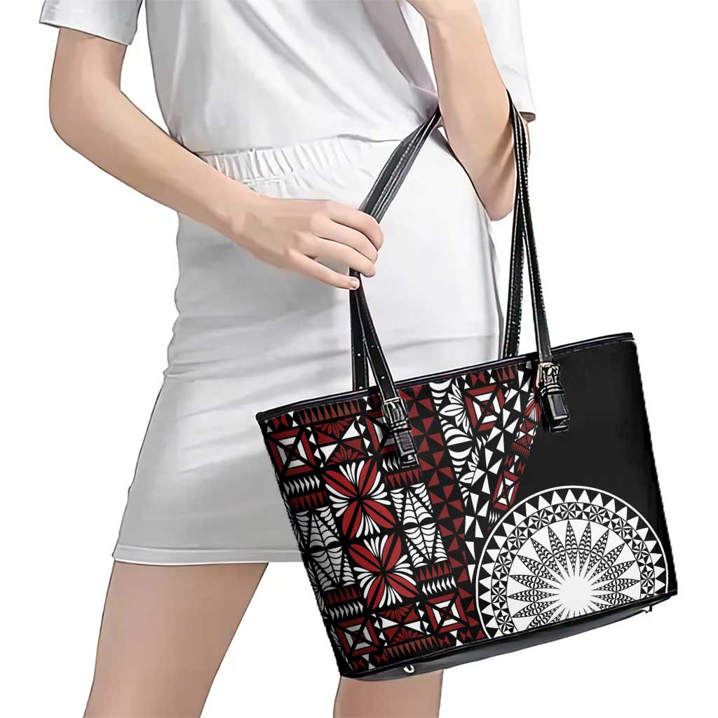 Red Tongan Ngatu Fonulei Pattern Leather Tote Bag LT9 - Polynesian Pride