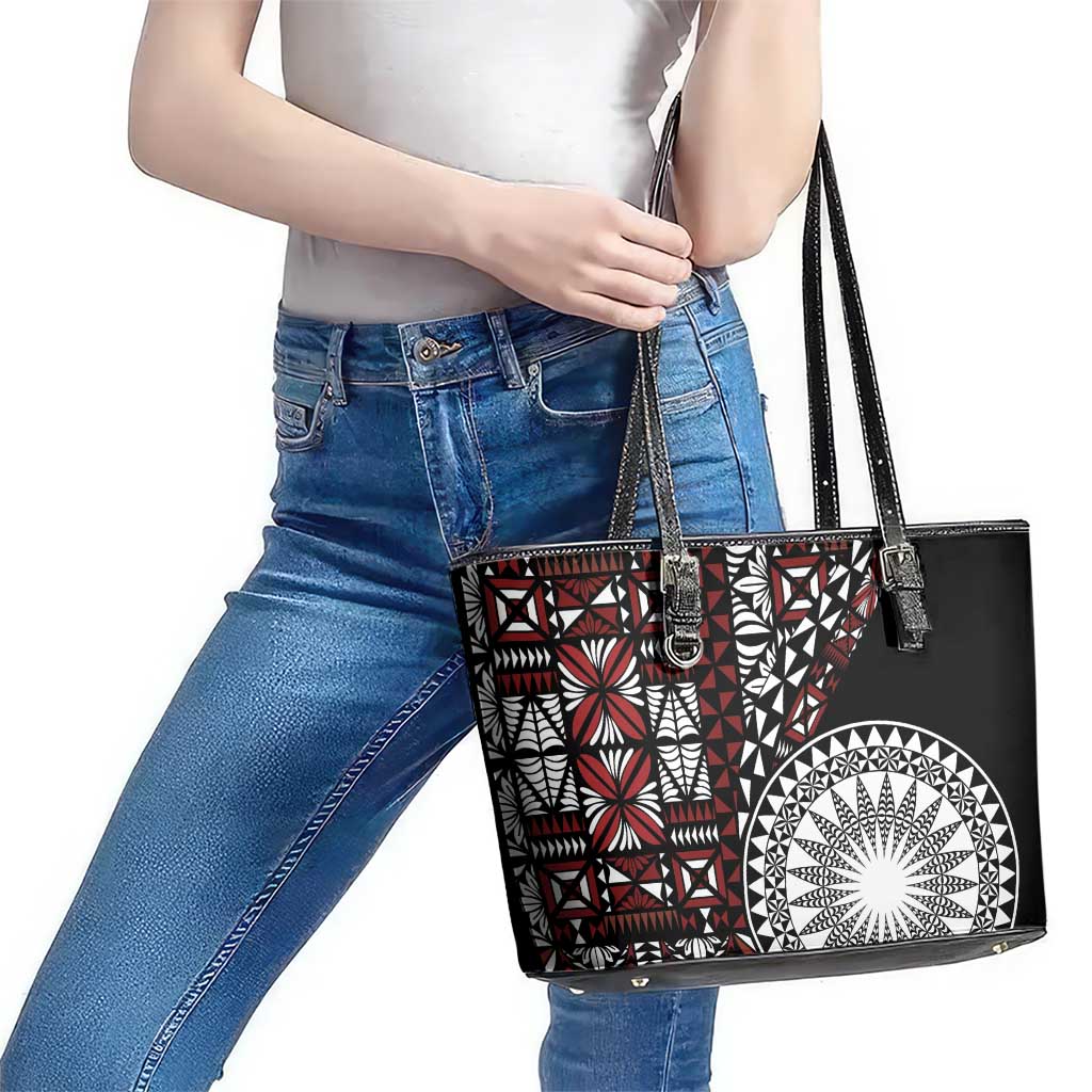 Red Tongan Ngatu Fonulei Pattern Leather Tote Bag LT9 - Polynesian Pride